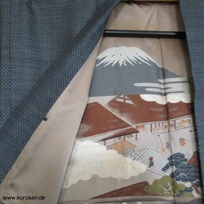 gewebter Fuji San Futter, Kasuri Tsumugi Seiden Haori Jacke