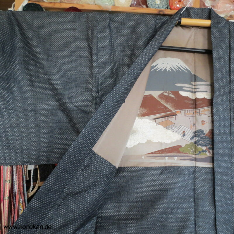 gewebter Fuji San Futter, Kasuri Tsumugi Seiden Haori Jacke