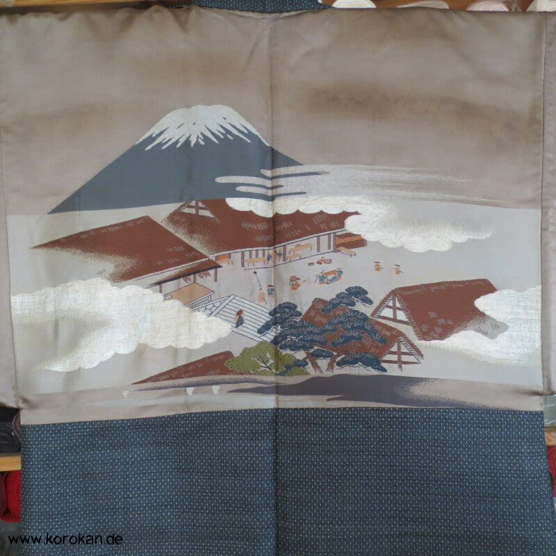 gewebter Fuji San Futter, Kasuri Tsumugi Seiden Haori Jacke