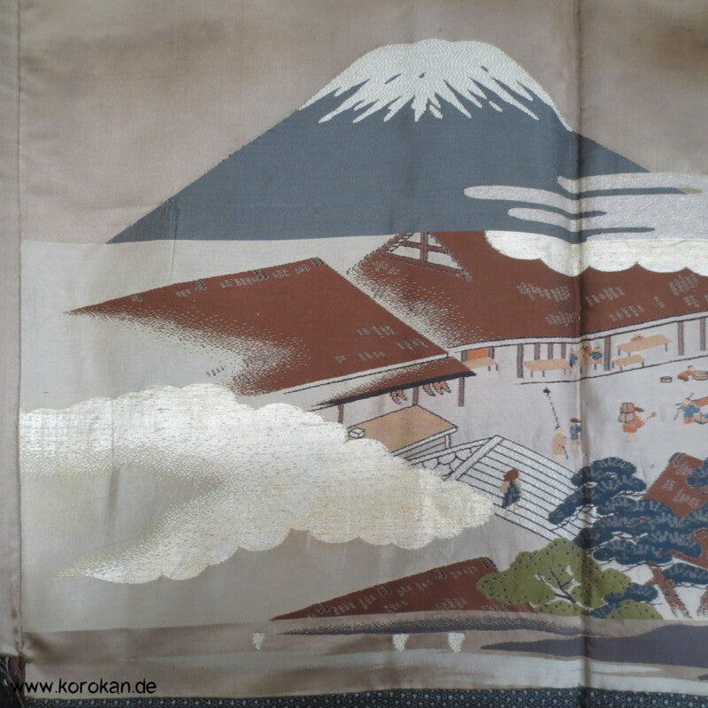 gewebter Fuji San Futter, Kasuri Tsumugi Seiden Haori Jacke