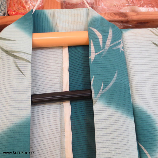 türkises Flussmuster mit Bambus Hitoe Rho Kimono