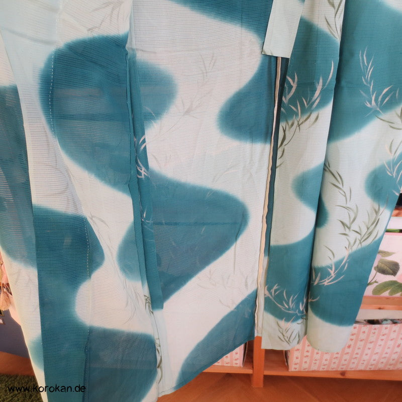 türkises Flussmuster mit Bambus Hitoe Rho Kimono