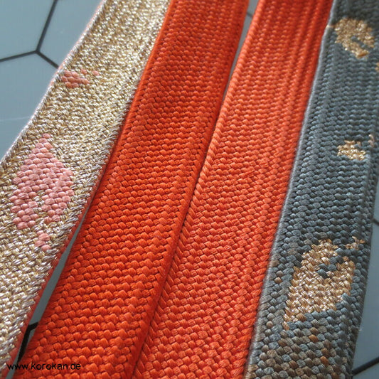 orange graublaue Blätter Obijime, Seide / Lurex