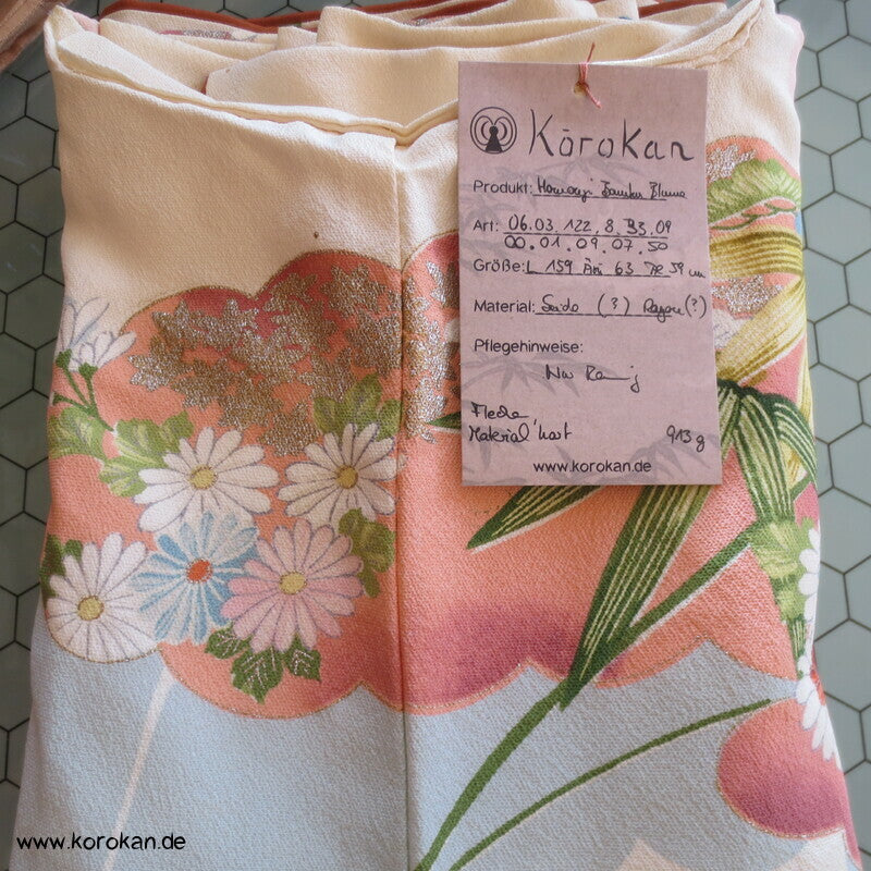 Bambus, Blüten, Goldstickerei Homongi Kimono