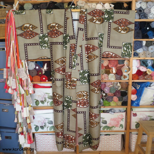 Japan Art Deco Blätter Meisen Seiden Kimono