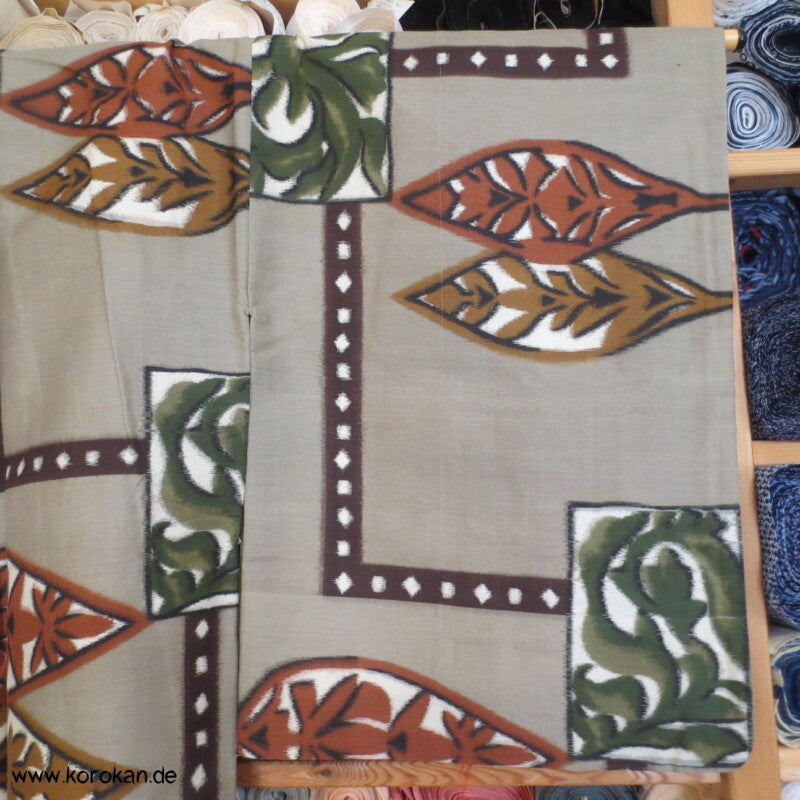 Japan Art Deco Blätter Meisen Seiden Kimono