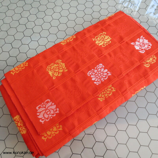 japanischer Nagoya Hassun Obi Kimonogürtel Blütensymbole in Karos