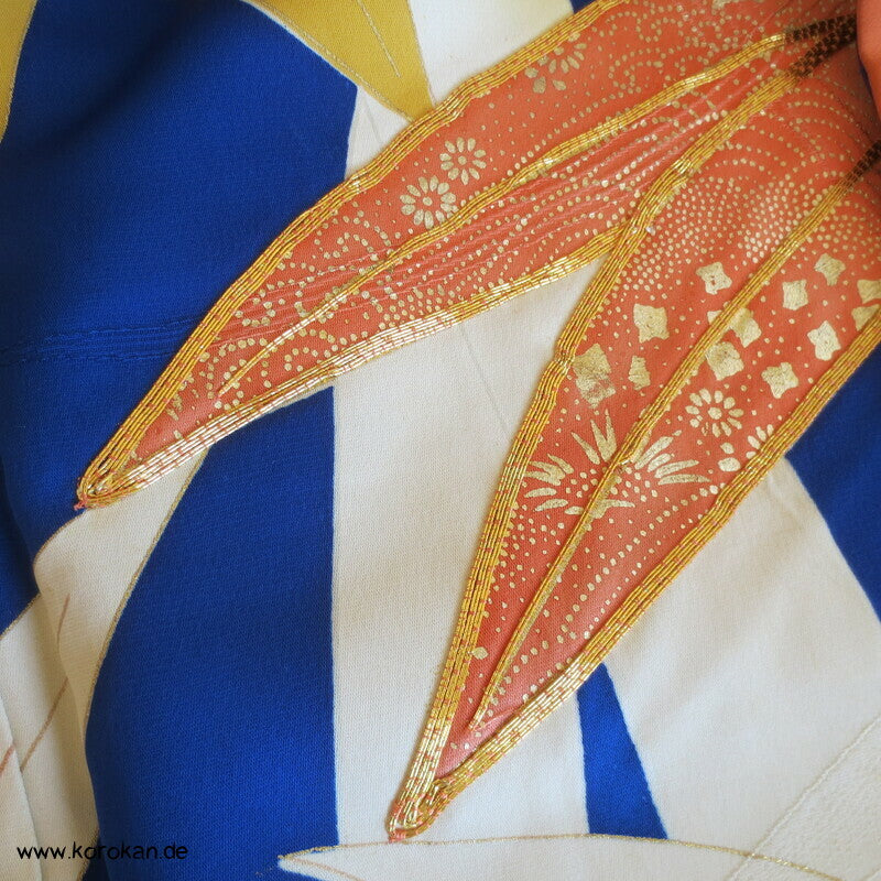großer Bambus auf kobaltblau Furisode Seiden Kimono