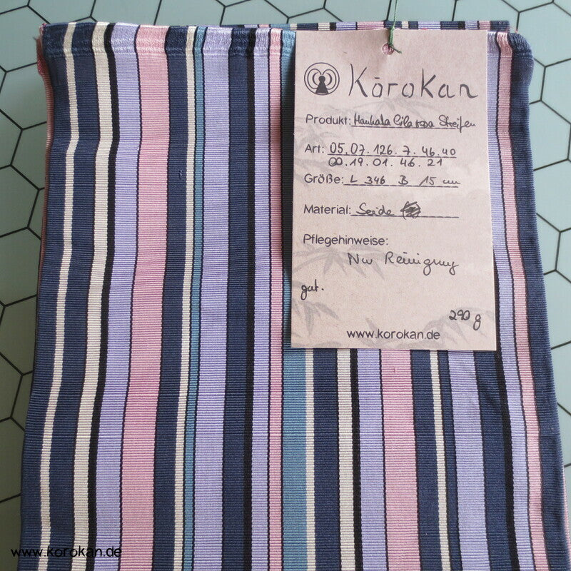 lila-rosa gestreifter Seiden Rips Hanhaba Obi Kimonogürtel