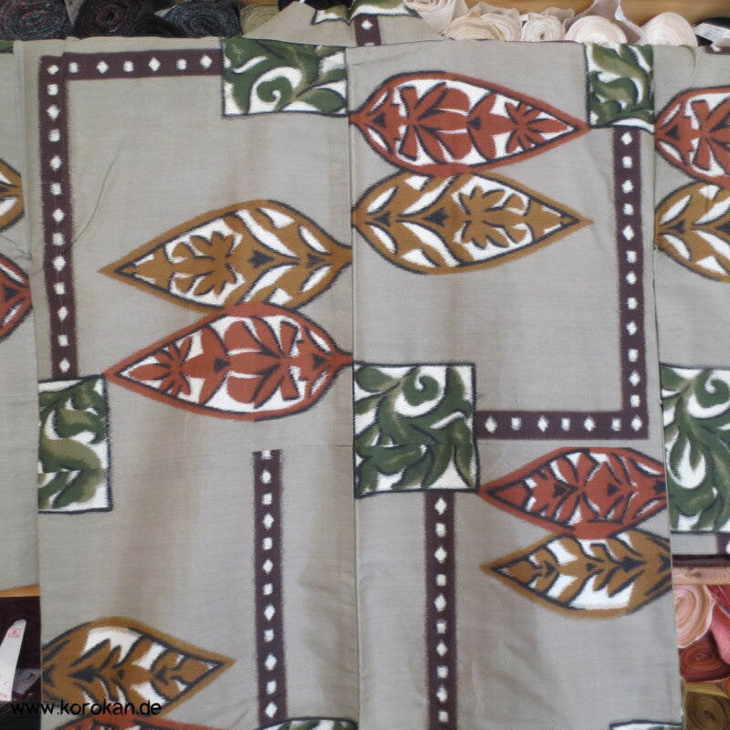 Japan Art Deco Blätter Meisen Seiden Kimono