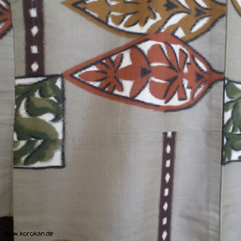 Japan Art Deco Blätter Meisen Seiden Kimono