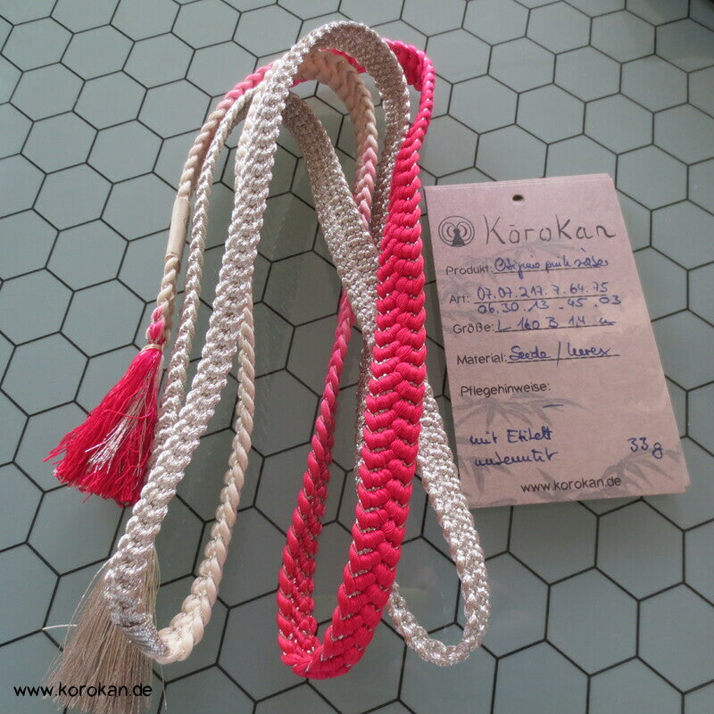 pink silber Obijime, Seide / Lurex,