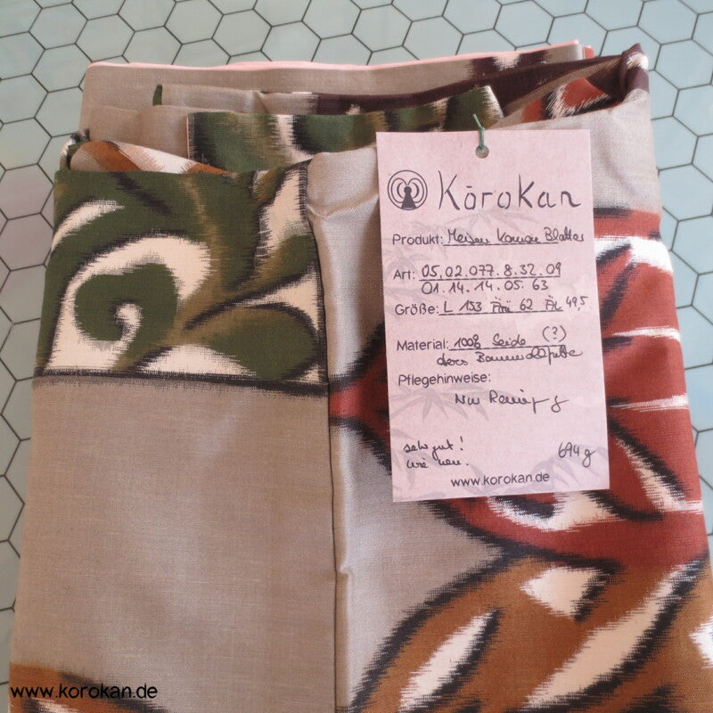 Japan Art Deco Blätter Meisen Seiden Kimono