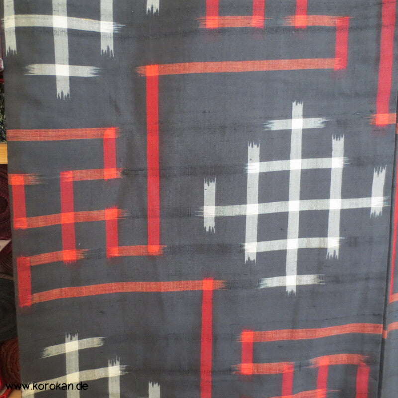 Sayagata rot - weiß auf schwarz Meisen Seiden Kimono