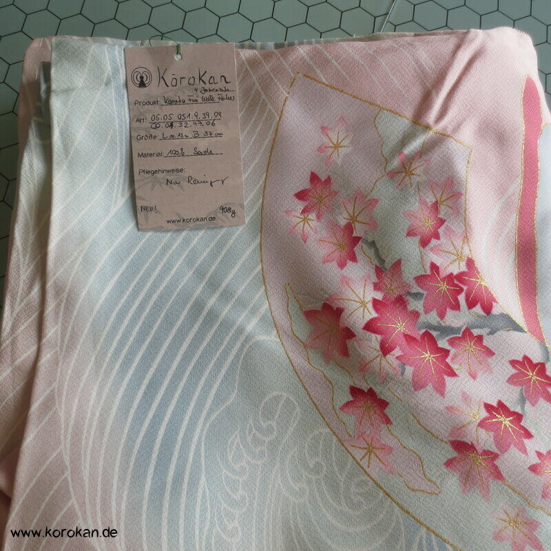 Vier Jahreszeiten Fächer, Wellen Furisode Kimono, Seidencrepe Karieba Stoff