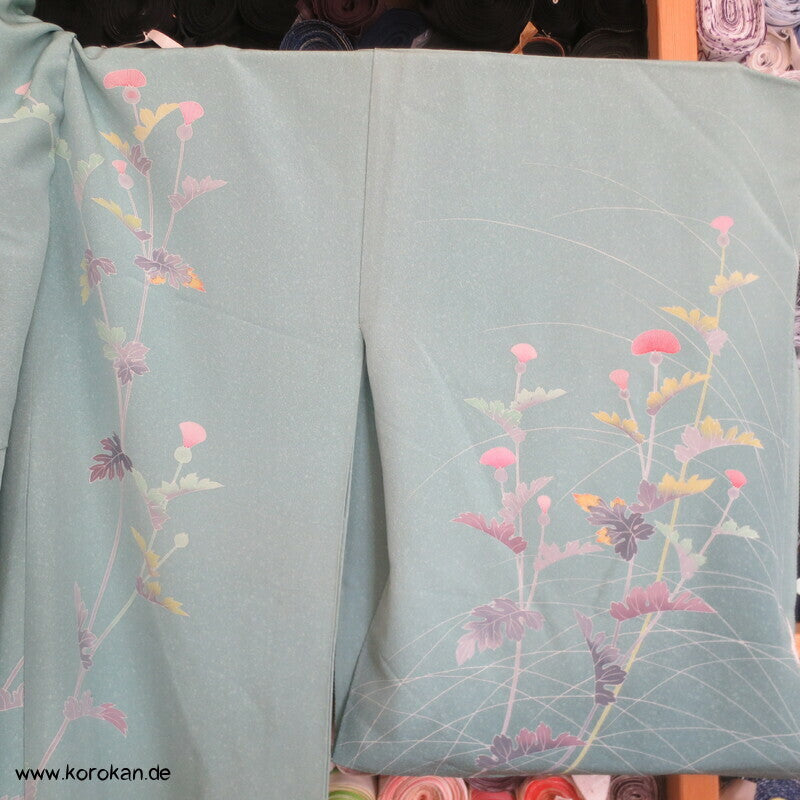 Disteln auf helltürkis Homongi, Seiden Karieba