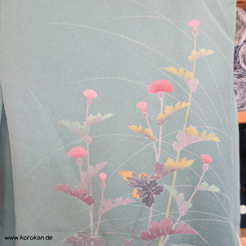 Disteln auf helltürkis Homongi, Seiden Karieba