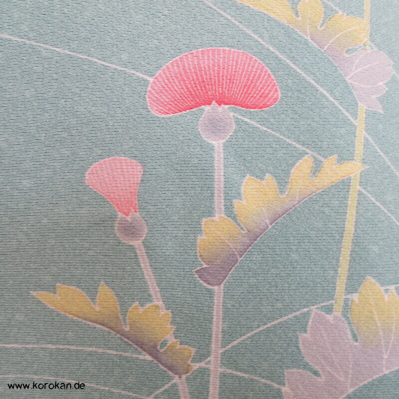 Disteln auf helltürkis Homongi, Seiden Karieba