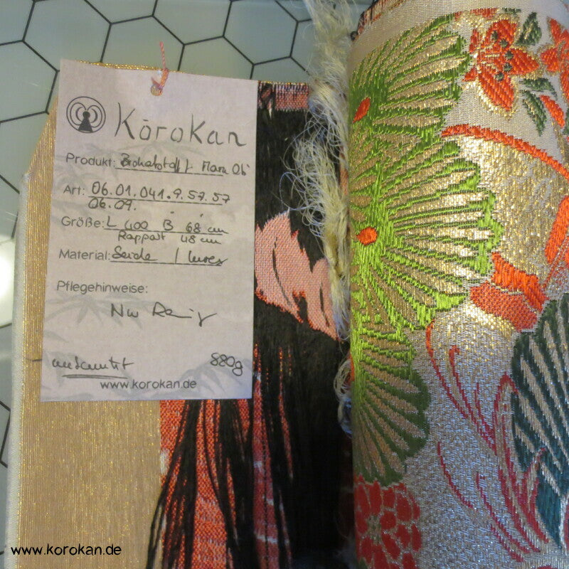 Kraniche und Blüten, antik unbenutzter Seidenbrokat für Maru Obi