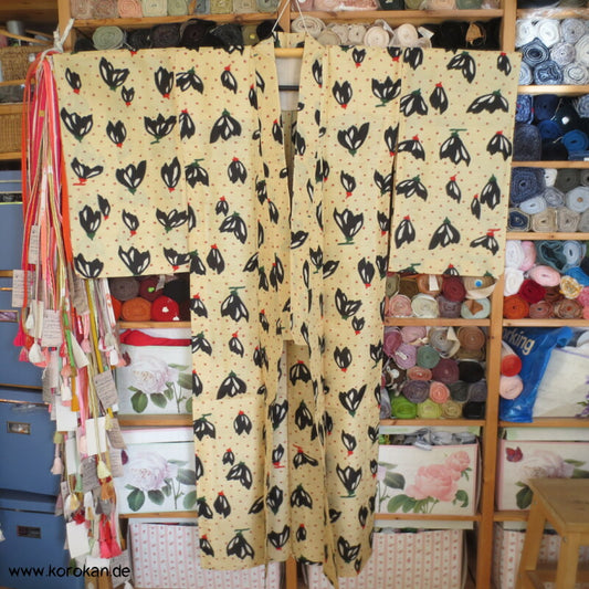 Japan Art Deco abstrakte Blüten Hitoe Meisen Komon Kimono, antik unbenutzt