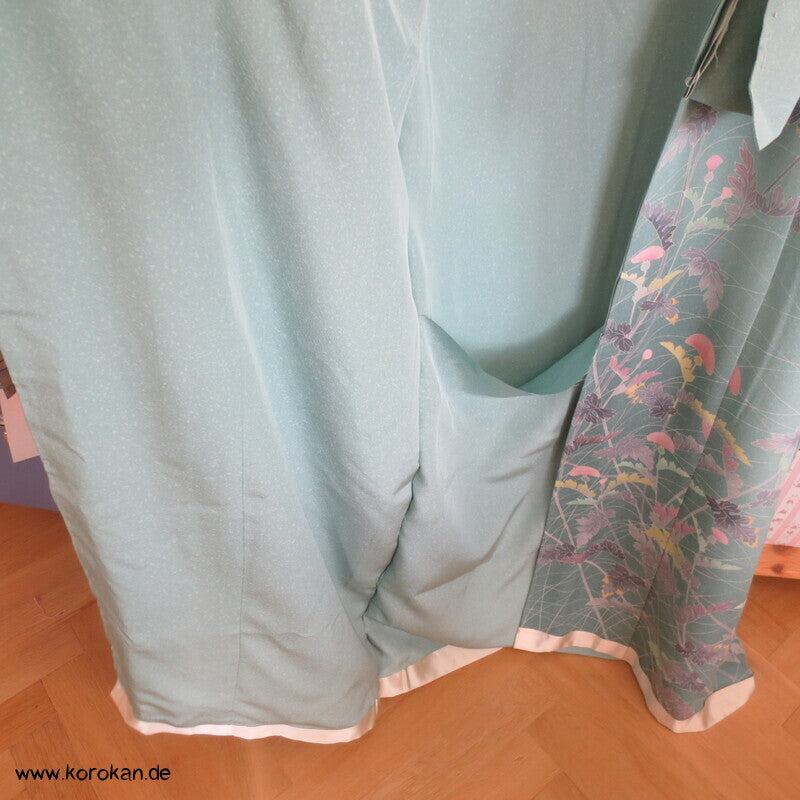 Disteln auf helltürkis Homongi, Seiden Karieba