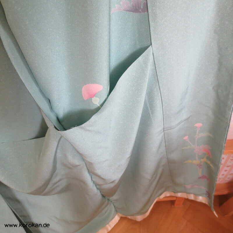 Disteln auf helltürkis Homongi, Seiden Karieba