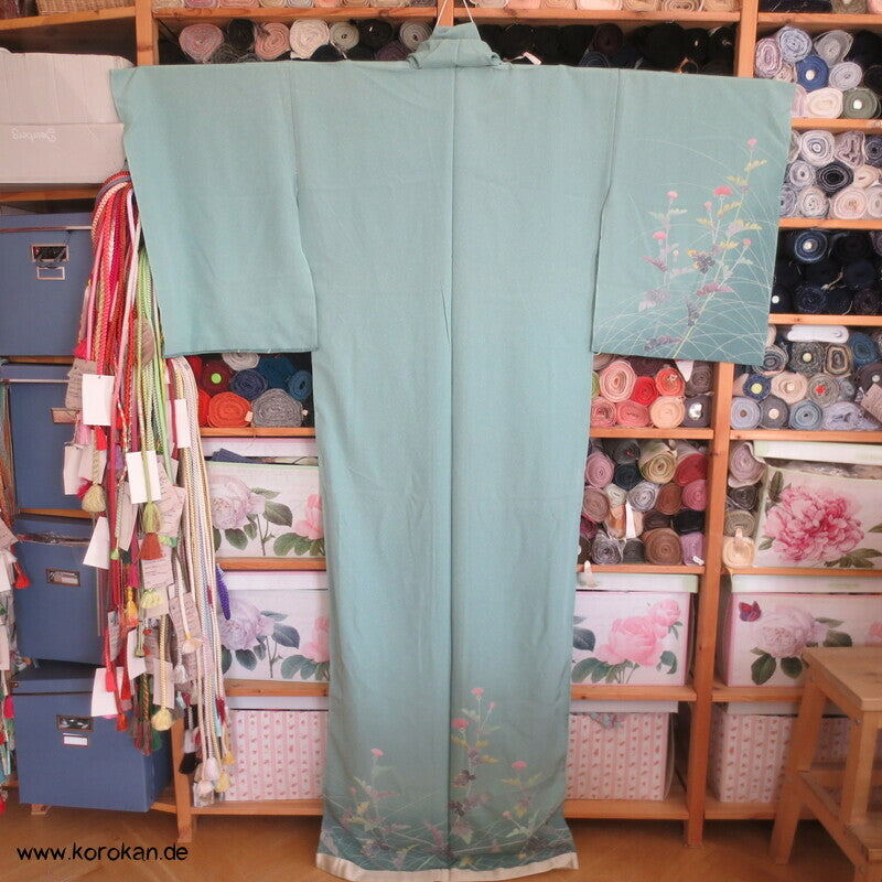 Disteln auf helltürkis Homongi, Seiden Karieba