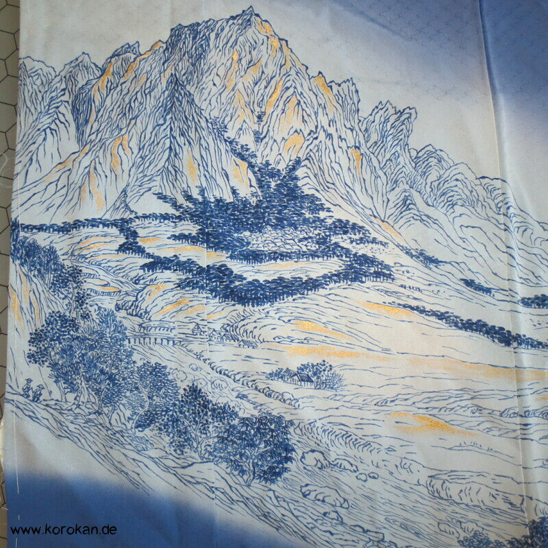 Schneelandschaft goldbestickt Irotomesode Kimono Seiden Karieba