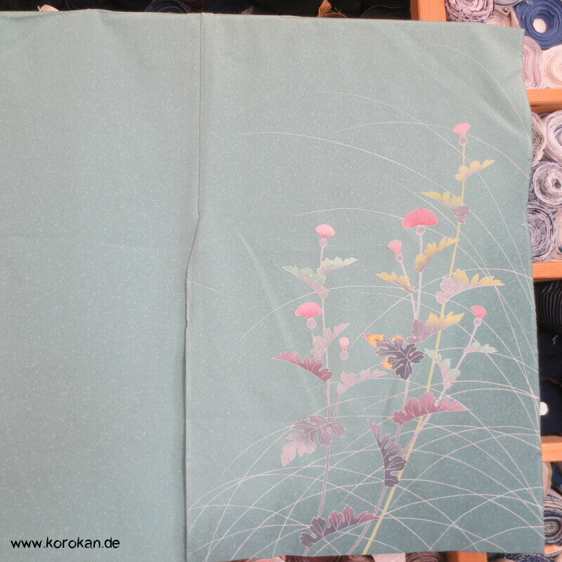 Disteln auf helltürkis Homongi, Seiden Karieba