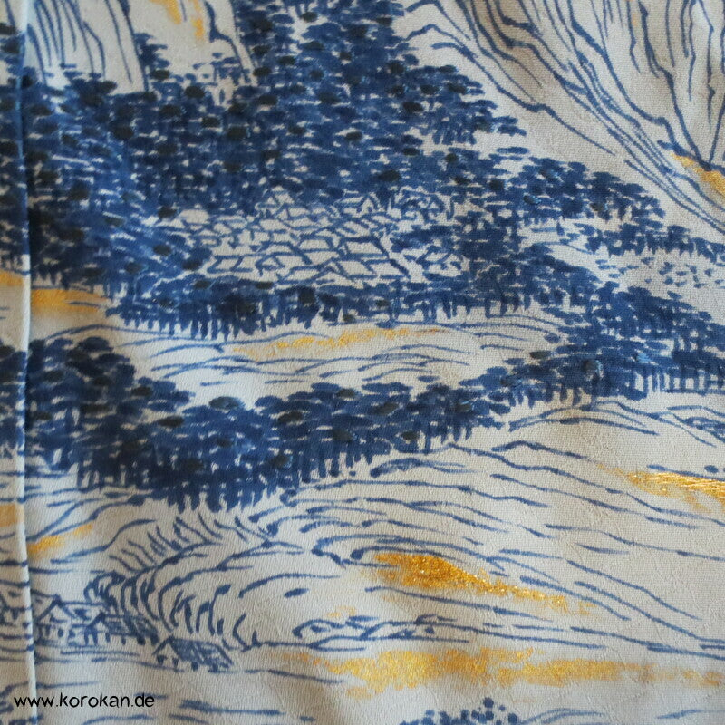Schneelandschaft goldbestickt Irotomesode Kimono Seiden Karieba