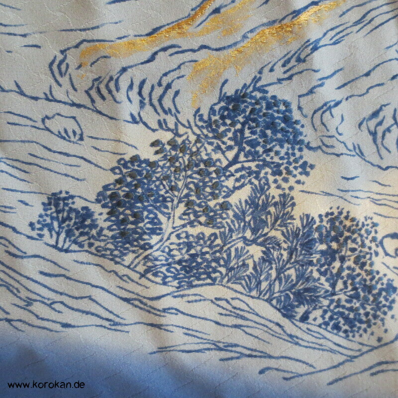 Schneelandschaft goldbestickt Irotomesode Kimono Seiden Karieba