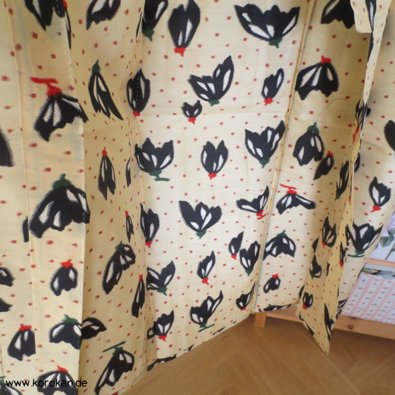 Japan Art Deco abstrakte Blüten Hitoe Meisen Komon Kimono, antik unbenutzt