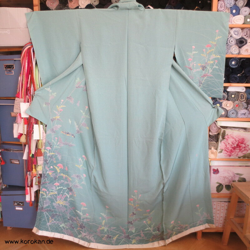 Disteln auf helltürkis Homongi, Seiden Karieba