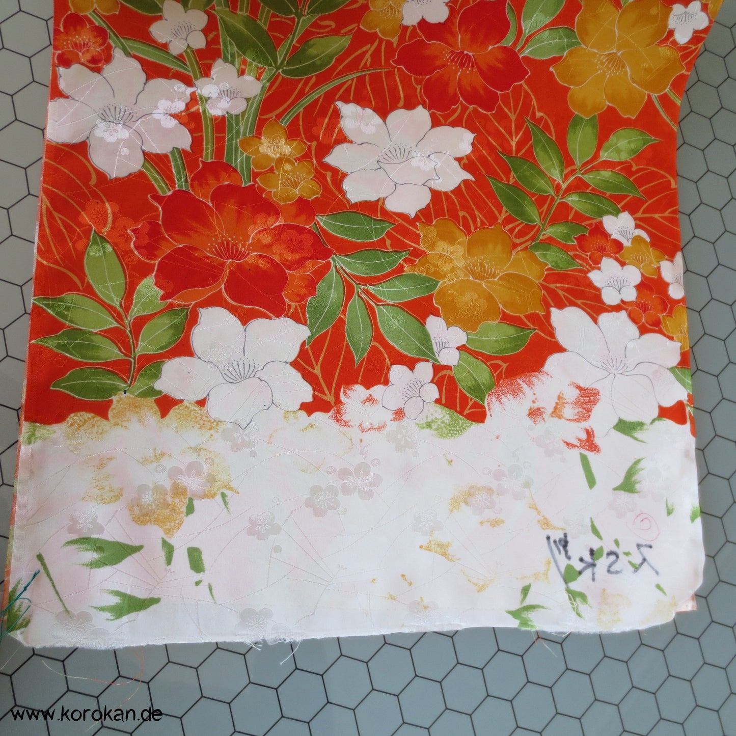 bunte Blumen Polyester Kimono Damast