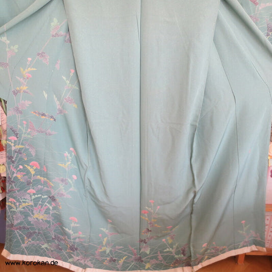 Disteln auf helltürkis Homongi, Seiden Karieba