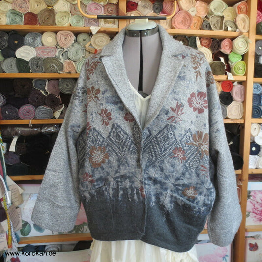 italienische Wollwalkjacke, mit Druckmuster auf grau
