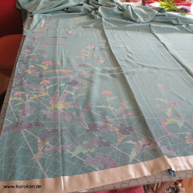 Disteln auf helltürkis Homongi, Seiden Karieba