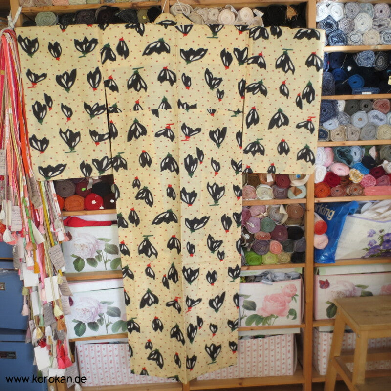 Japan Art Deco abstrakte Blüten Hitoe Meisen Komon Kimono, antik unbenutzt