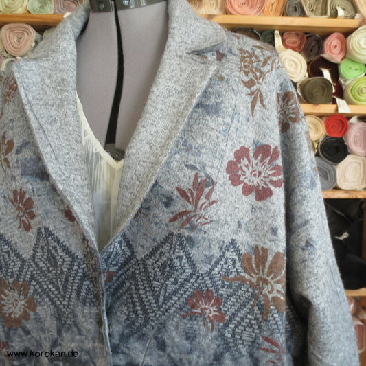 italienische Wollwalkjacke, mit Druckmuster auf grau