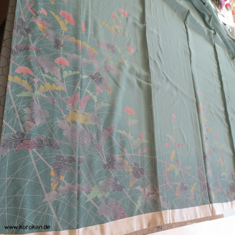 Disteln auf helltürkis Homongi, Seiden Karieba