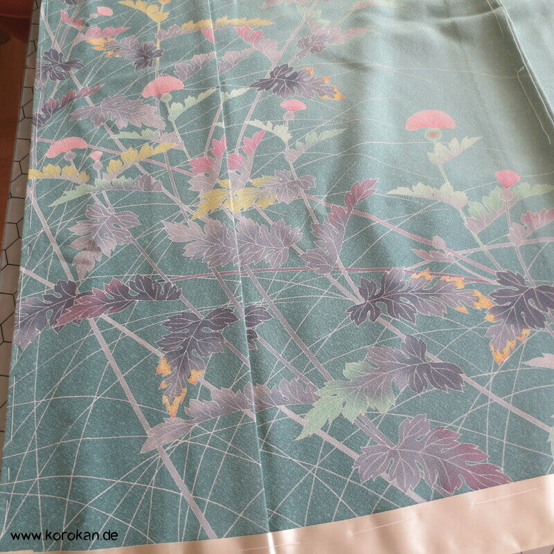 Disteln auf helltürkis Homongi, Seiden Karieba