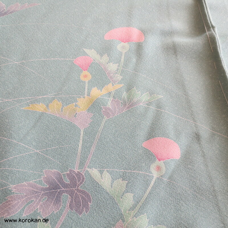 Disteln auf helltürkis Homongi, Seiden Karieba