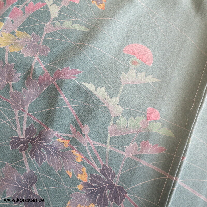 Disteln auf helltürkis Homongi, Seiden Karieba