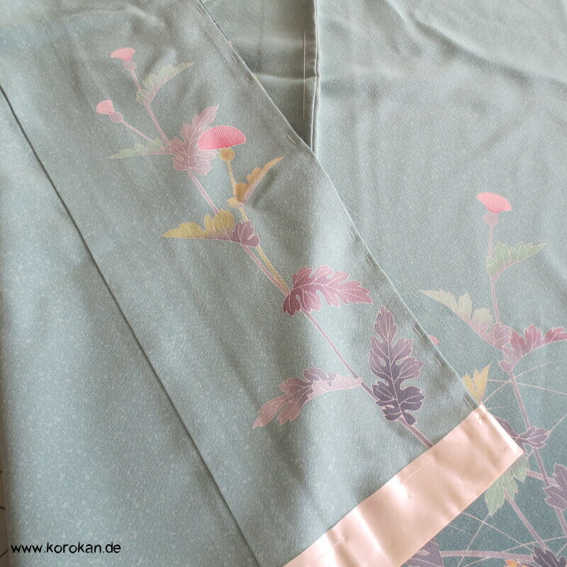 Disteln auf helltürkis Homongi, Seiden Karieba