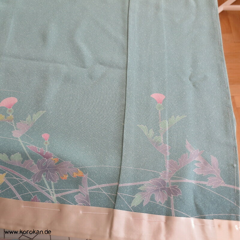 Disteln auf helltürkis Homongi, Seiden Karieba