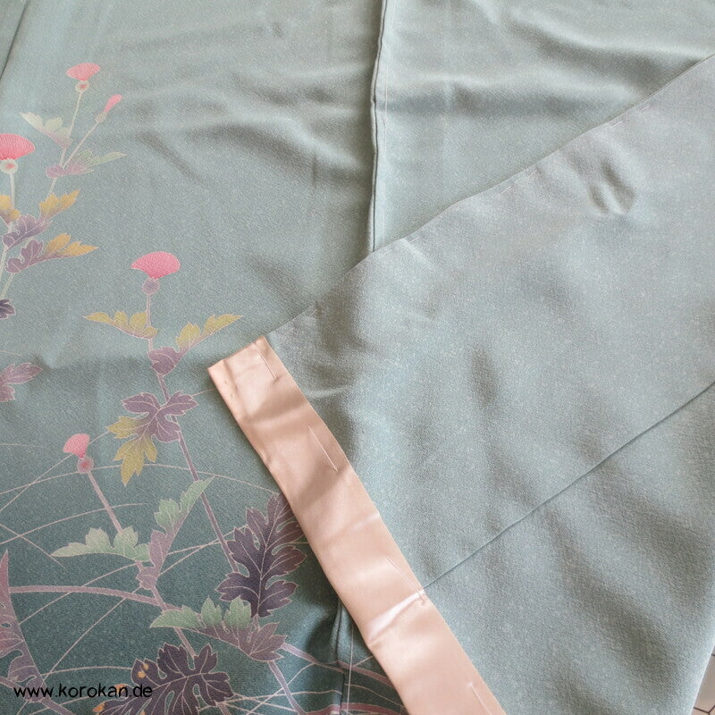 Disteln auf helltürkis Homongi, Seiden Karieba