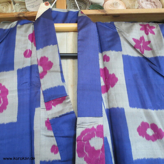 Art Deco Meisen Komon Kimono Ichimatsu Schachbrettkaro mit Blüten