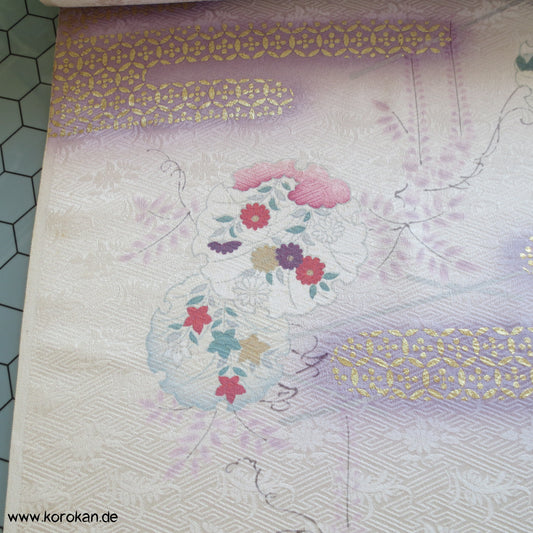 goldene Nebel und Schneeflocken Kimono Seidendamast