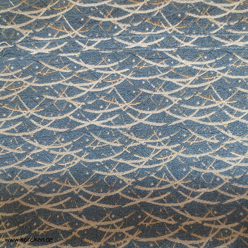 blaue Wellengräser in beige Obi Seidenjacquard