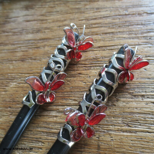 Cho Cho Haarstab, schwarz hellrot silber